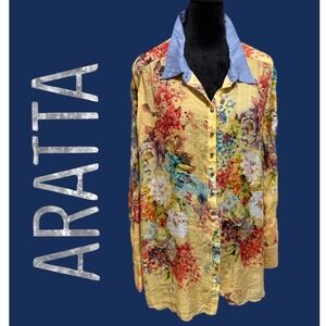 Aratta Floral Button Down Shirt - Yellow and Blue